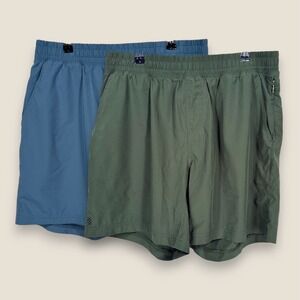 Lot of 2 Rhone Mako Shorts Mens Large Green Blue 7" Inseam Unlined Athletic Gym